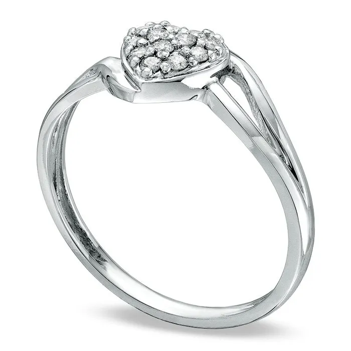 Goldia 013 CT TW Natural Diamond Heart Split Shank Ring in Solid 10K White Gold Rings
