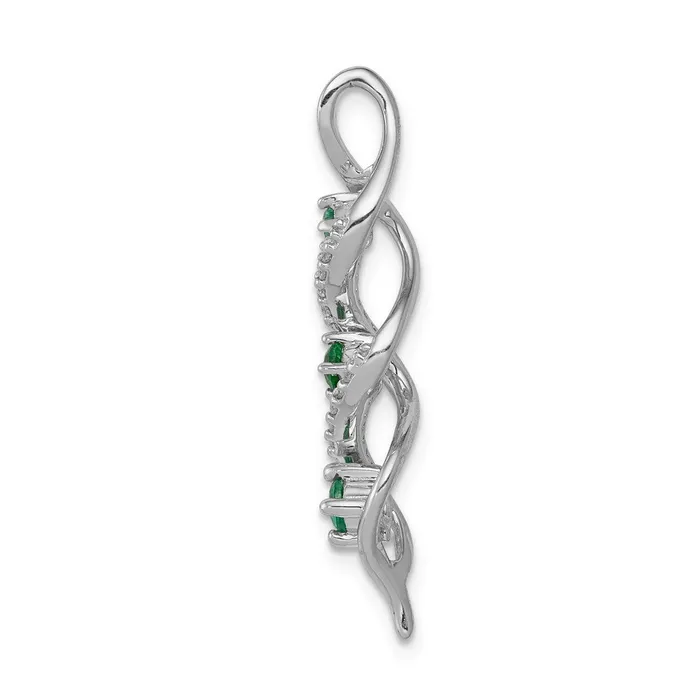 Rings Goldia 14k White Gold 3stone Twisted Real Diamond and Emerald Chain Slide