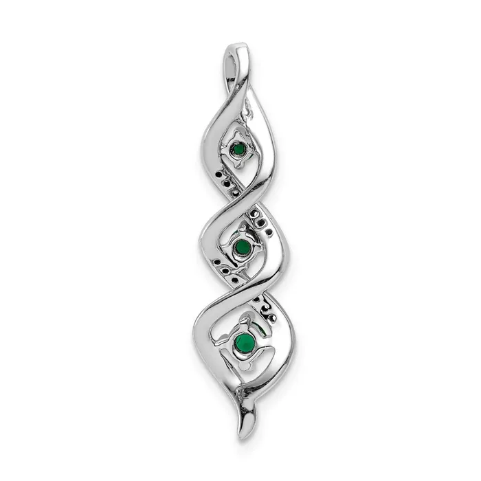 Rings Goldia 14k White Gold 3stone Twisted Real Diamond and Emerald Chain Slide
