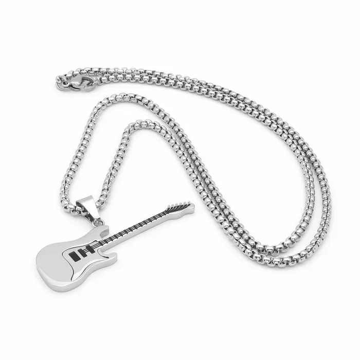 Stainless Steel Guitar Pendant Silver Glitters Necklaces