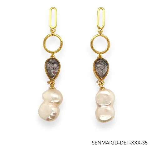 Detroit Graffiti Maria Pearl Earrings Gold Earrings