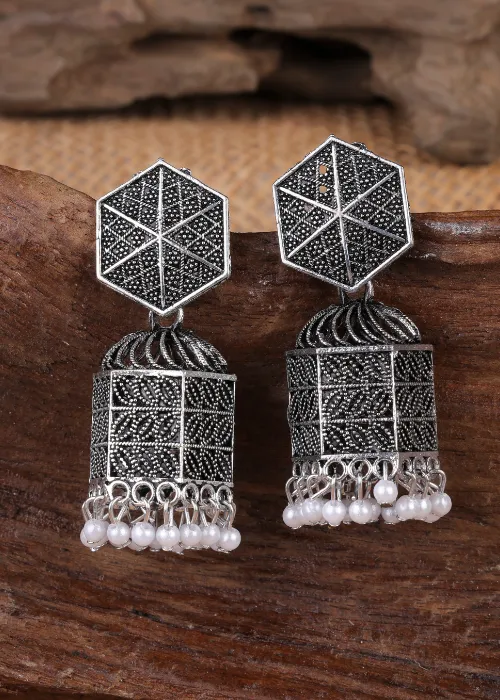 Earrings justreal deal Afgani German Silver Oxidized Jhumki Earrings for Women DESIGN 1211