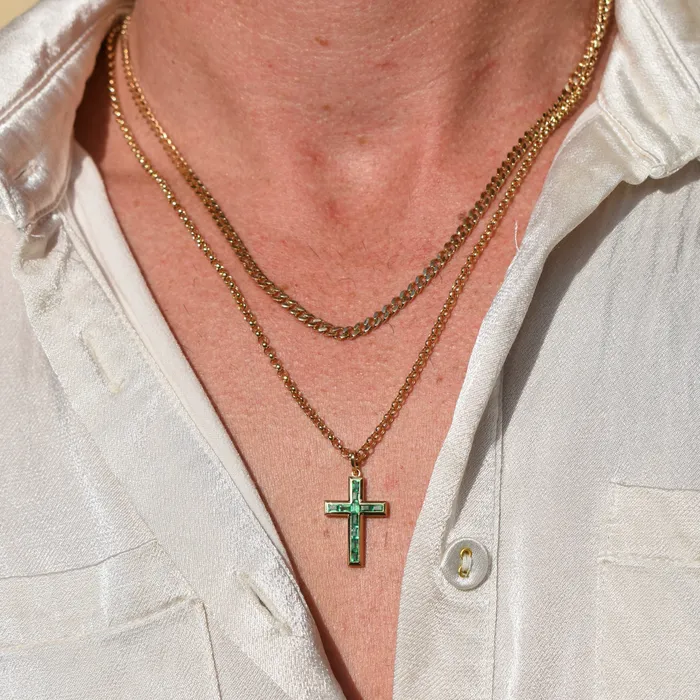 EMERALD BAGUETTE CROSS PENDANT SHAY JEWELRY Necklaces