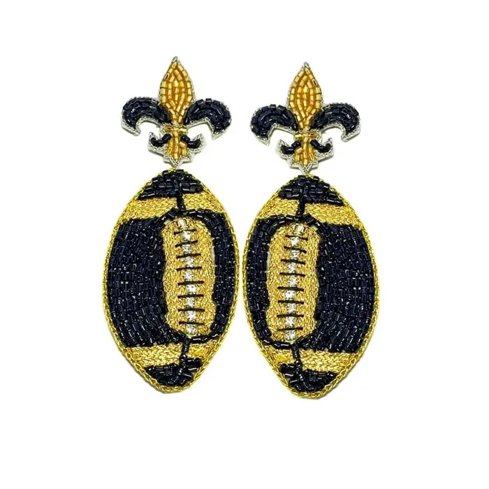 Golden Lily Earrings Golden Lily Fleur de Lis Football Beaded Earrings