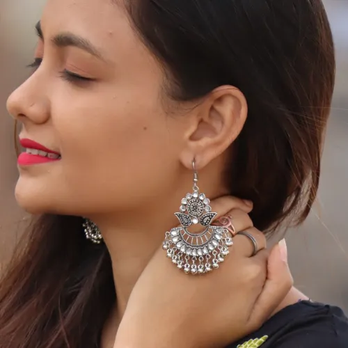 justreal deal Afgani German Silver Oxidized Jhumki Earrings for Women DESIGN 384 Earrings