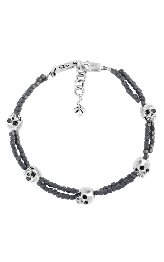 King Baby Bracelets Grey Square Hematite Double Strand Bracelet w Skulls