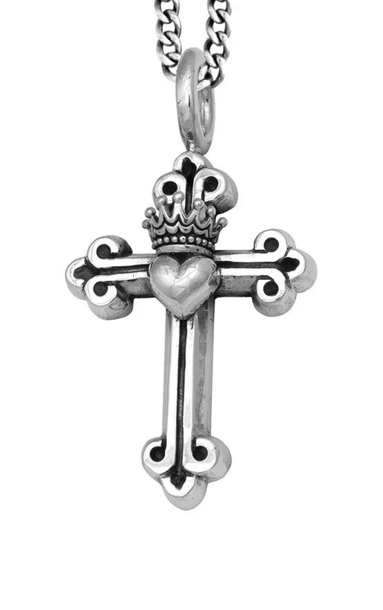King Baby Necklaces Traditional Cross wCrowned Heart Pendant