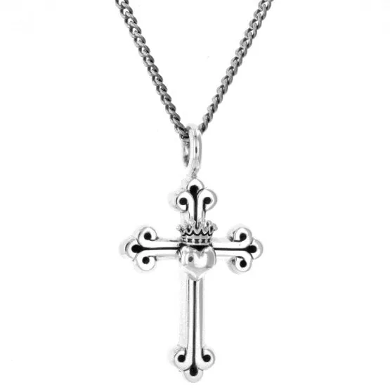 King Baby Necklaces Traditional Cross wCrowned Heart Pendant
