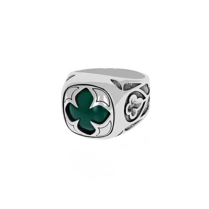 Rings King Baby Cutout MB Cross Green Onyx Stone Ring w Relic Cross Detail