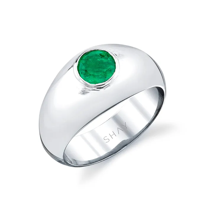Rings SHAY JEWELRY MENS SOLID GOLD EMERALD DOME RING