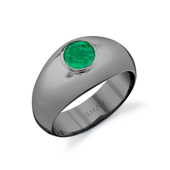 Rings SHAY JEWELRY MENS SOLID GOLD EMERALD DOME RING