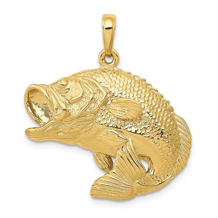 10k Yellow Gold 27 mm Bass Fish Jumping Pendant 443 grams Qgold Necklaces