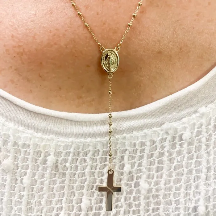 14k Gold Rosary Necklace 18inch ITALY Necklaces