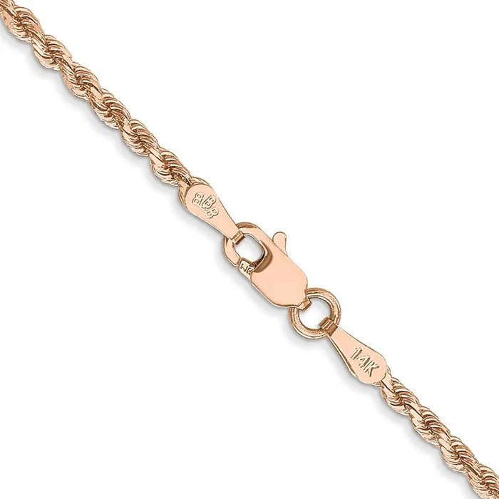 14k Rose Gold 2 mm Diamondcut Rope with Lobster Clasp Chain 612 grams Qgold Necklaces 14k Rose Gold 2 mm Diamondcut Rope with Lobster Clasp Chain 612 grams Qgold Necklaces