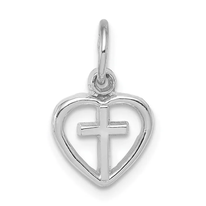 14k White Gold 10 mm Cross in Heart Charm 053 grams Qgold Charm Necklaces