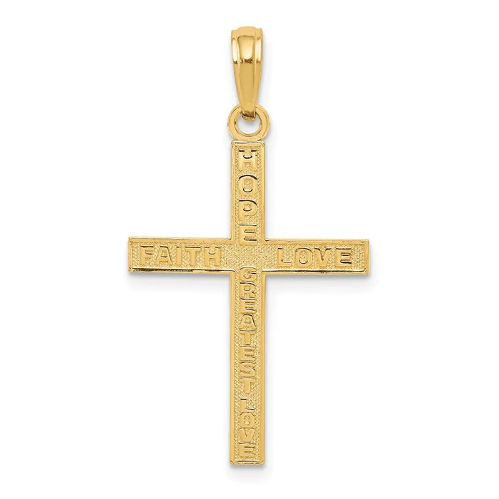 14k Yellow Gold 17 mm Reversible FAITH HOPE LOVE Cross Pendant 094 grams Qgold Necklaces