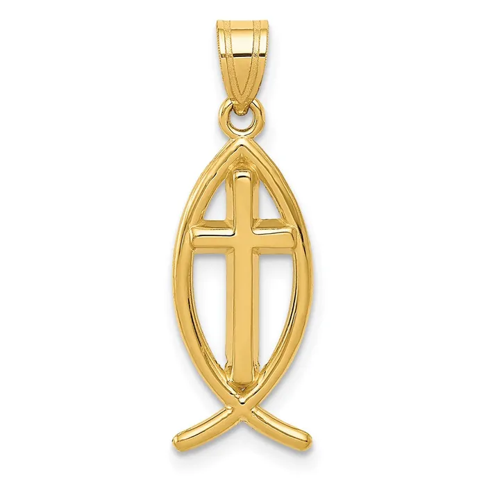 14k Yellow Gold 9 mm Ichthus Fish Pendant 119 grams Qgold Necklaces