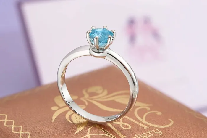 5mm Natural Blue Topaz 6prong Ring in Sterling Silver AME Jewellery Rings