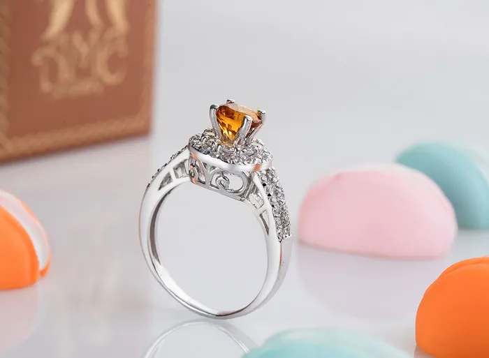 AME Jewellery Rings 6mm Citrine Double Halo Ring in Sterling Silver