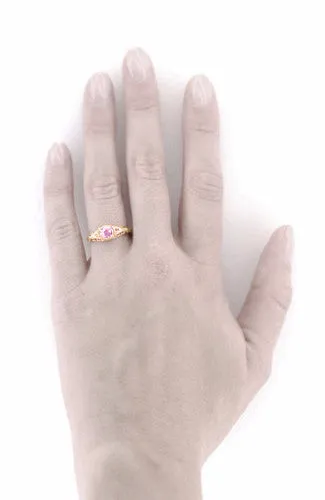 Antique Jewelry Mall Rings Art Deco Pink Sapphire Diamond Low Dome Filigree Engagement Ring in 14 Karat Rose Gold