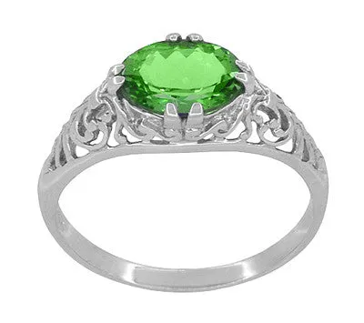 Antique Jewelry Mall Rings Oval Tsavorite Garnet Edwardian Filigree Engagement Ring in 14 Karat White Gold Antique Jewelry Mall Rings Oval Tsavorite Garnet Edwardian Filigree Engagement Ring in 14 Karat White Gold