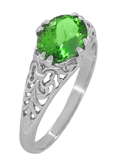 Antique Jewelry Mall Rings Oval Tsavorite Garnet Edwardian Filigree Engagement Ring in 14 Karat White Gold Antique Jewelry Mall Rings Oval Tsavorite Garnet Edwardian Filigree Engagement Ring in 14 Karat White Gold