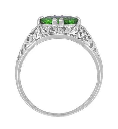 Antique Jewelry Mall Rings Oval Tsavorite Garnet Edwardian Filigree Engagement Ring in 14 Karat White Gold Antique Jewelry Mall Rings Oval Tsavorite Garnet Edwardian Filigree Engagement Ring in 14 Karat White Gold
