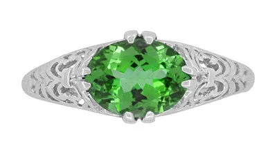 Antique Jewelry Mall Rings Oval Tsavorite Garnet Edwardian Filigree Engagement Ring in 14 Karat White Gold Antique Jewelry Mall Rings Oval Tsavorite Garnet Edwardian Filigree Engagement Ring in 14 Karat White Gold