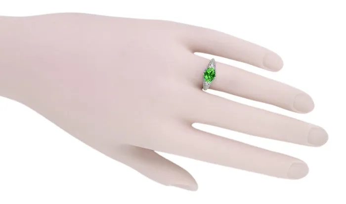 Antique Jewelry Mall Rings Oval Tsavorite Garnet Edwardian Filigree Engagement Ring in 14 Karat White Gold Antique Jewelry Mall Rings Oval Tsavorite Garnet Edwardian Filigree Engagement Ring in 14 Karat White Gold