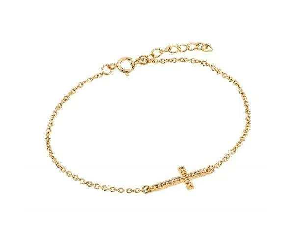 Bracelets ITALY Gold Vermeil Sideways Cross Bracelet w Zirconias 75