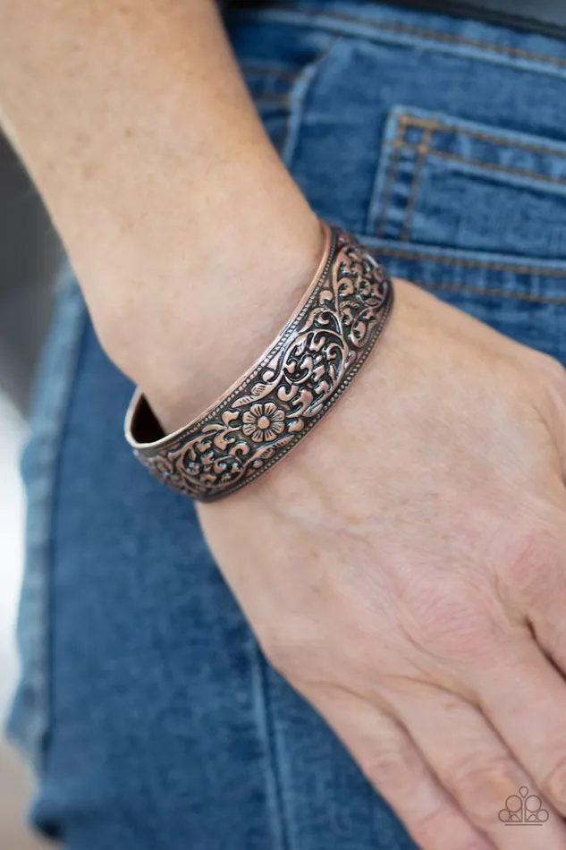 Bracelets Paparazzi Accessories Garden Tropic Copper Floral Cuff Bracelet Paparazzi
