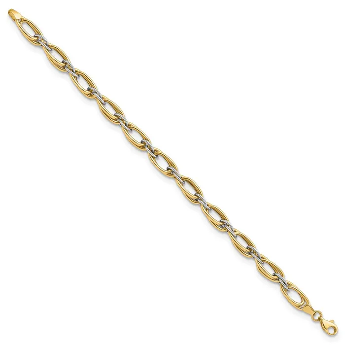 Bracelets Qgold 14k Twotone 7 mm Polished Fancy Link in Bracelet 644 grams