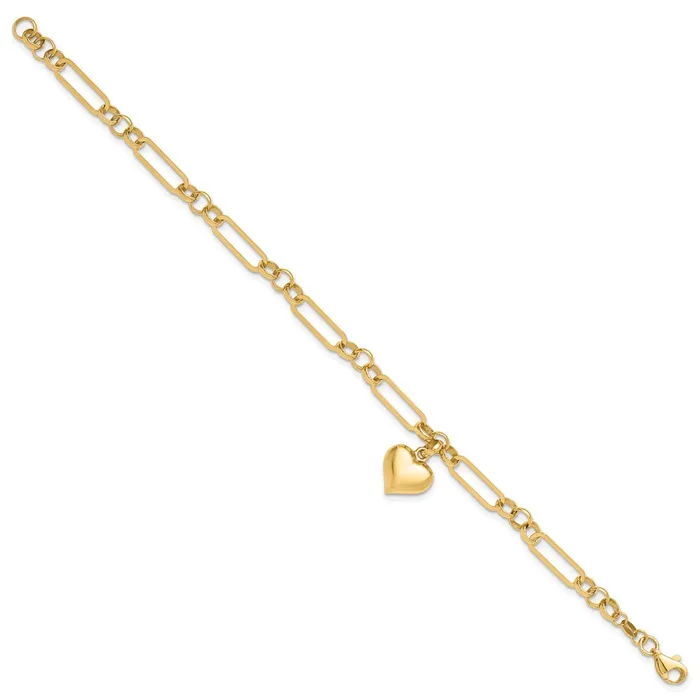 Bracelets Qgold 14k Yellow Gold 123 mm Polished Heart Charm Bracelet 484 grams