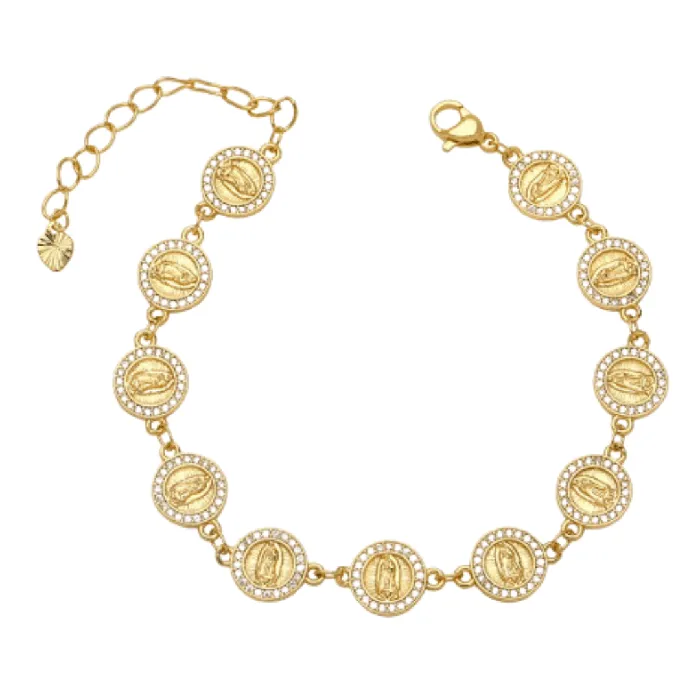 BRAZIL Bracelets GoldPlated Guadalupe Coin Bracelet w Crystals 75inch