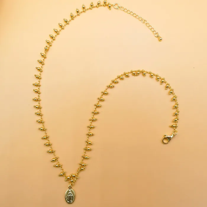 BRAZIL Necklaces GoldPlated Miraculous Medal Gold Beaded Necklace 18inch
