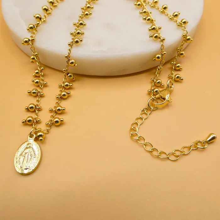 BRAZIL Necklaces GoldPlated Miraculous Medal Gold Beaded Necklace 18inch