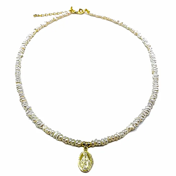 BRAZIL Necklaces GoldPlated Miraculous Medal Necklace w Freshwater Pearls 18inch