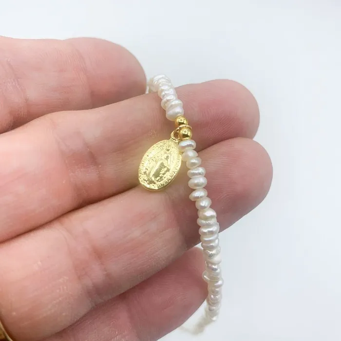 BRAZIL Necklaces GoldPlated Miraculous Medal Necklace w Freshwater Pearls 18inch