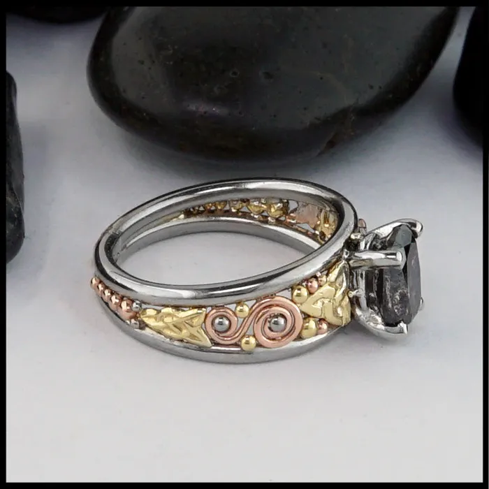 Celtic Knot Ring with Salt Pepper Diamond Walker Metalsmiths Rings