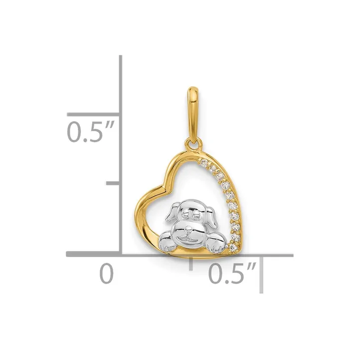 Charm Necklaces Qgold 10k Yellow wRhodium 115 mm CZ Cubic Zirconia Dog In Heart Charm 054 grams