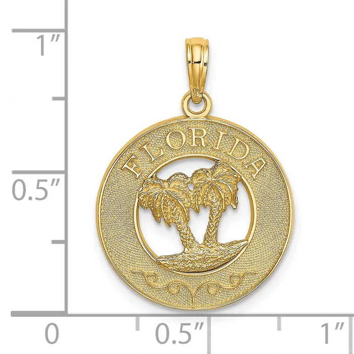 Charm Necklaces Qgold 14k Yellow Gold 191 mm FLORIDA wDouble Palm Tree Circle Charm 211 grams Charm Necklaces Qgold 14k Yellow Gold 191 mm FLORIDA wDouble Palm Tree Circle Charm 211 grams