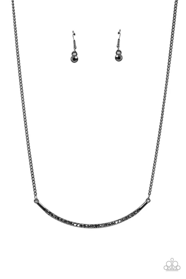 Collar Poppin Sparkle Black Gunmetal Hematite Rhinestone Crescent Necklace Paparazzi Paparazzi Accessories Necklaces