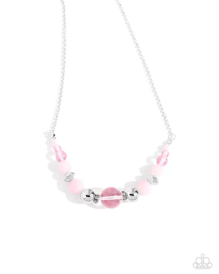 Disco Date Pink Bead Silver Short Necklace Paparazzi Paparazzi Accessories Necklaces