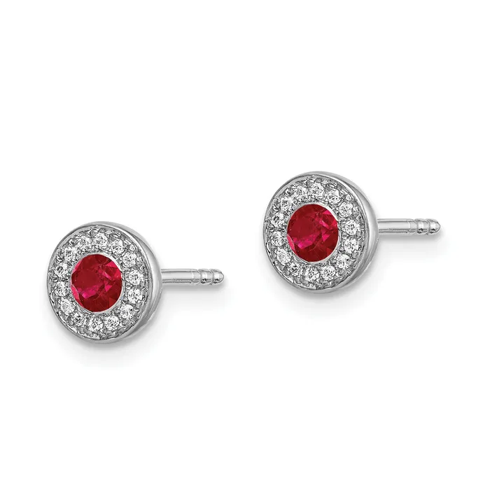 Earrings 14k White Gold Diamond and Ruby Halo Post Earrings 15 grams Qgold