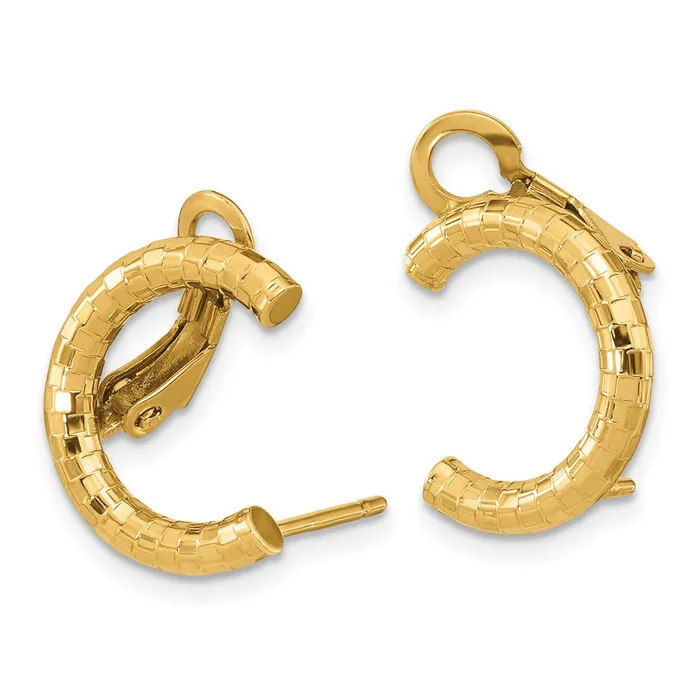 Earrings 14k Yellow Gold 28 mm Polished Textured U Shape Clip On Post Earrings 207 grams Qgold