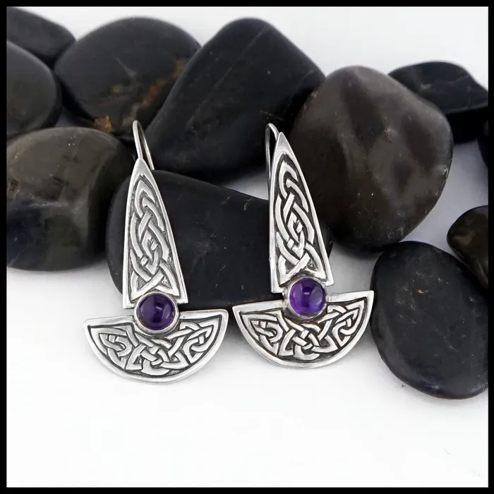 Earrings Celtic Knot Earrings with Amethyst Walker Metalsmiths