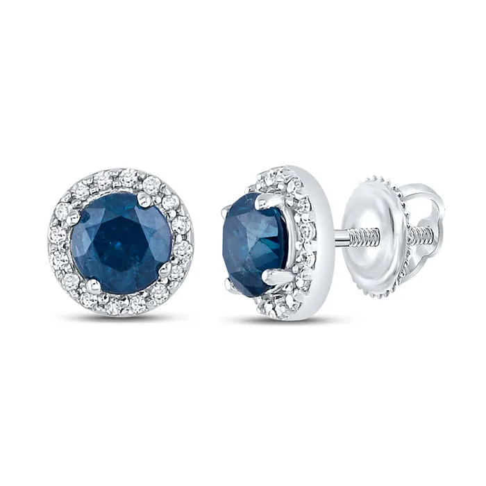 Earrings GND Gold Halo Earrings 78 Cttw Round Blue Sapphire Womens 123 grams Earrings GND Gold Halo Earrings 78 Cttw Round Blue Sapphire Womens 123 grams