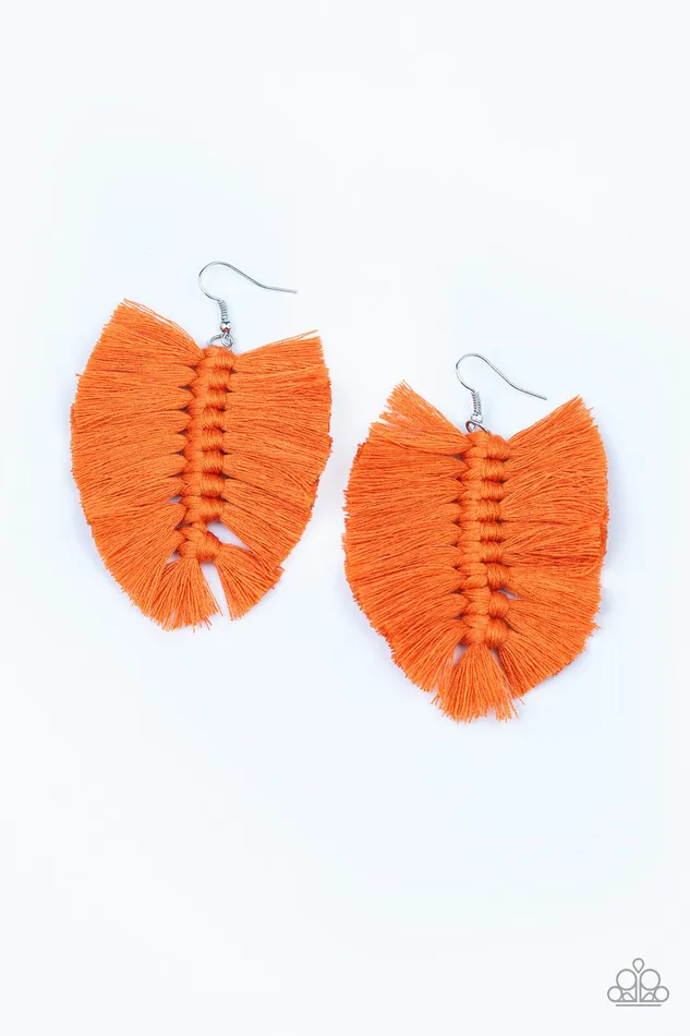 Earrings Paparazzi Accessories Knotted Native Paparazzi Orange Tassel Macrame Earrings
