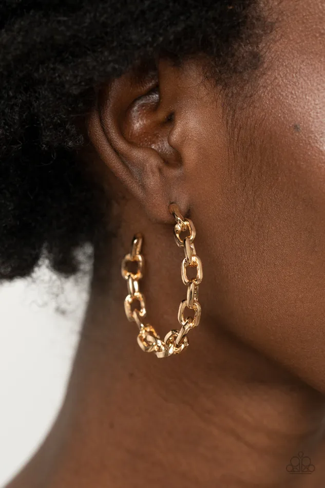 Earrings Paparazzi Accessories Stronger Together Gold Chain Hoop Earrings Paparazzi