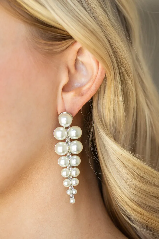 Earrings Paparazzi Accessories Totally Tribeca Paparazzi White Pearl Silver Frame Post Earrings